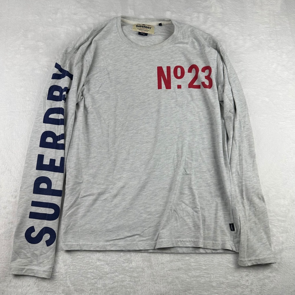 Superdry Mens XL Long Sleeve Graphic T-Shirt Gray No 23 Sleeve Logo